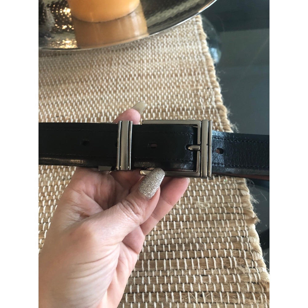 Florsheim Mens Reversible Leather Belt 34 Cognac Brown Black Silver Buckle